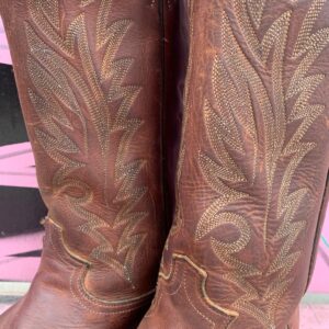 JUSTIN *AS-IS* NICE! DISTRESSED LEATHER COWBOY BOOTS STITCHED DESIGN in BROWN