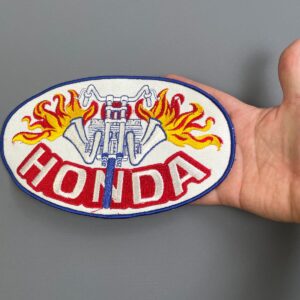 HUGE! 1970S OVAL EMBROIDERED HONDA MOTORS BACK PATCH *DEADSTOCK in WHITE, BLUE