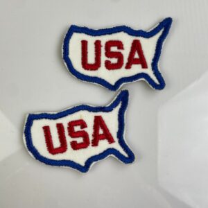 RETRO 1970S USA EMBROIDERED COUNTRY OUTLINE FELT SEW-ON PATCH, MESH BACKING *DEADSTOCK in RED, WHITE, BLUE