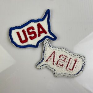 RETRO 1970S USA EMBROIDERED COUNTRY OUTLINE FELT SEW-ON PATCH, MESH BACKING *DEADSTOCK in RED, WHITE, BLUE