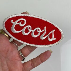 RETRO 1970S EMBROIDERED COORS LOGO SEW-ON PATCH, MESH BACKING *DEADSTOCK in RED, WHITE