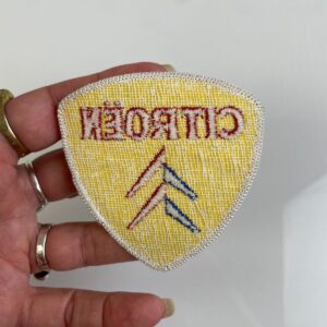1960S-70S CITROËN AUTOMOTIVE LOGO EMBROIDERED SEW-ON PATCH, MESH BACKING in YELLOW, RED, BLUE