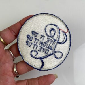 1970S LIVE IT UP, LAUGH IT UP, LOVE IT UP EMBROIDERED SEW-ON PATCH, MESH BACKING in WHITE, BLUE