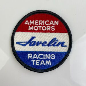 JAVELIN AMERICAN MOTORS RACING TEAM,  EMBROIDERED SEW-ON PATCH in BLUE, RED, WHITE