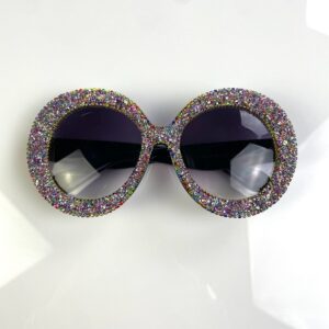 *AS-IS* FUN!! OVERSIZED ROUND GLITTER & RHINESTONE FRAMED SUNGLASSES in BLACK, MULTI
