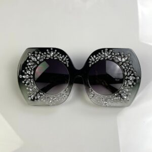 WILD! OVERSIZED ACRYLIC & RHINESTONE SUNGLASSES in BLACK, GREY