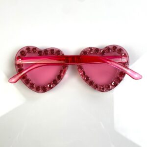 FUN! HEART SHAPED ACRYLIC FRAME SUNGLASSES LARGE RHINESTONE BORDER in PINK