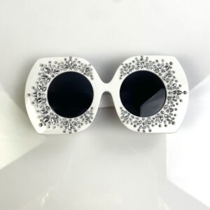 WILD! OVERSIZED ACRYLIC & RHINESTONE SUNGLASSES in WHITE