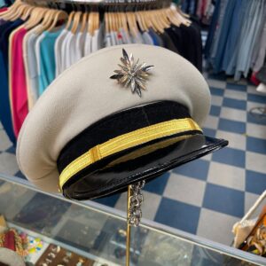 #BURNINGMAN! FORMAL MILITARY CAPTAINS HAT, ADDED STARBURST RHINESTONE EMBELLISHMENT in BEIGE, BLACK