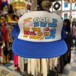 FUNNY! 1980S SNAPBACK MESH CAP GOD IS IN MY MIND, DEVIL IN MY PANTS!