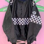 SATIN CHECKERED RACING JACKET W/ SUEDE LEATHER SHOULDER PATCH