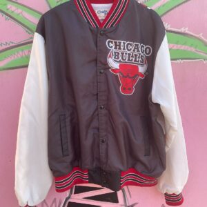 CHALK LINE NBA CHICAGO BULLS CHALK LINE FANIMATION SATIN BUTTON UPJACKET in BLACK, WHITE, RED