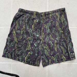 CLUB BARBADOS *AS-IS* 1980S-90S 100% COTTON FUNKY ABSTRACT PRINT BEACH SHORTS in PURPLE, GREEN, YELLOW