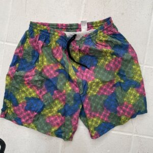 GITANO RAD! 1980S-90S FUNKY PRINT SWIM SHORTS WITH BLACK DRAWSTRING in PINK, YELLOW, BLUE