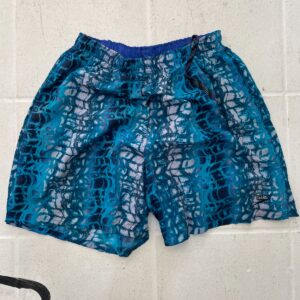 SPEEDO 1990S SPEEDO SWIM TRUNKS BLUE ABSTRACT PRINT W/ INNER LINING in BLUE, BLACK, WHITE