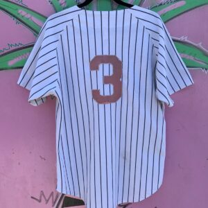 ALADEN MLB NEW YORK YANKEES #3 BABE RUTH PINSTRIPE BUTTON UP BASEBALL JERSEY in WHITE, BLUE