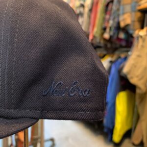 ESSENTIALS 100% WOOL EMBROIDERED F GOTHIC LETTER - FEAR OF GOD FITTED HAT in NAVY BLUE, WHITE