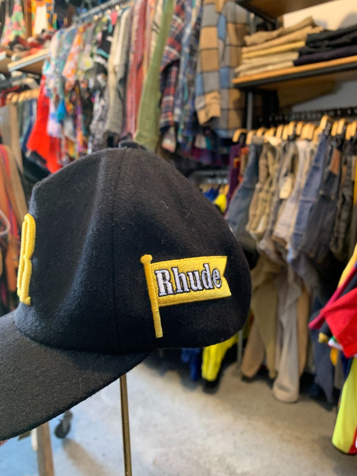 100% WOOL EMBROIDERED R LOGO RHUDE HAT, FUTURISTIC BACK LETTERING