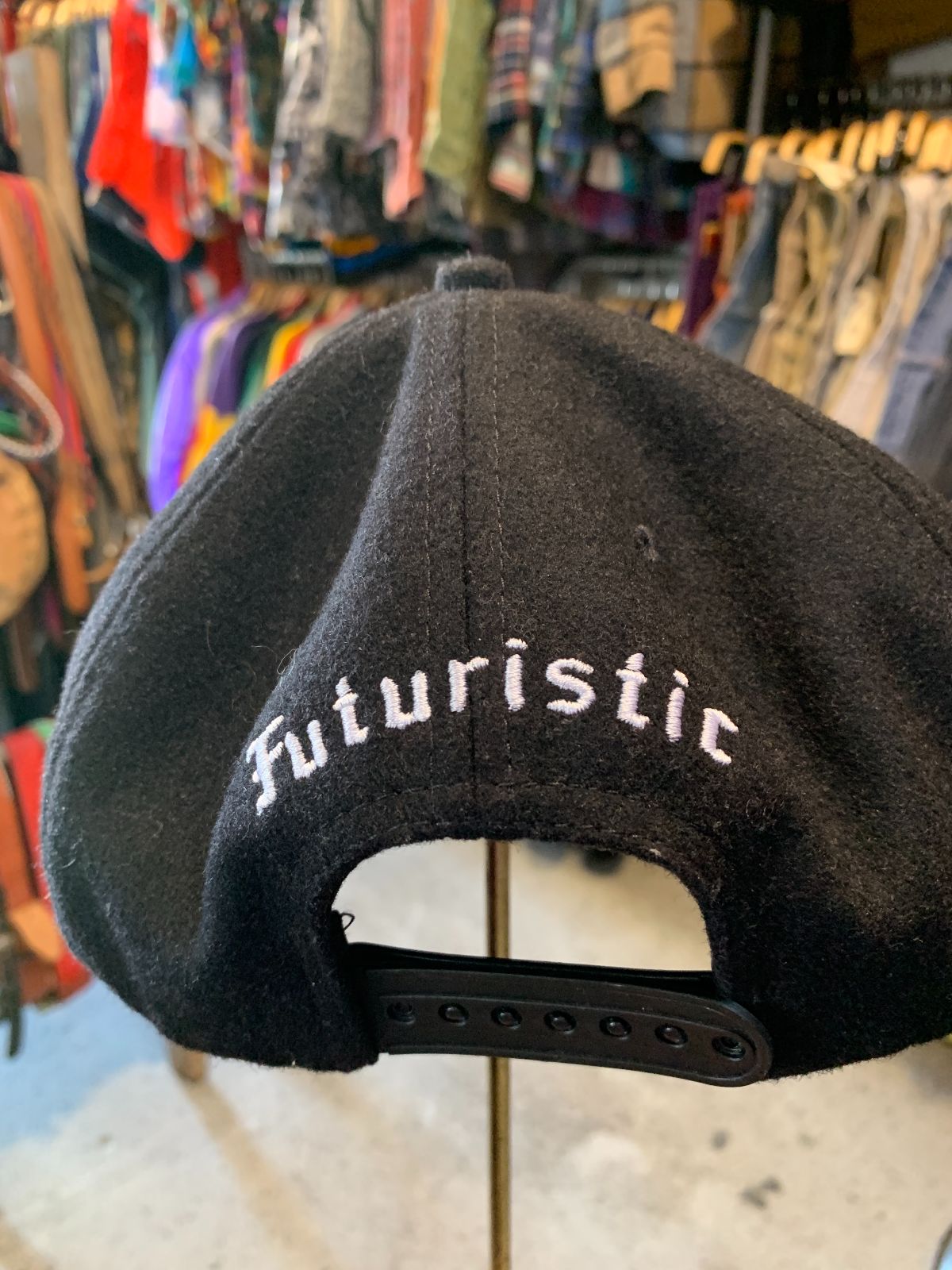 100% WOOL EMBROIDERED R LOGO RHUDE HAT, FUTURISTIC BACK LETTERING