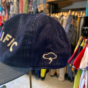 NICE! CHAIN STITCHED EMBROIDERED PACIFIC CORDUROY STRAPBACK HAT in NAVY BLUE