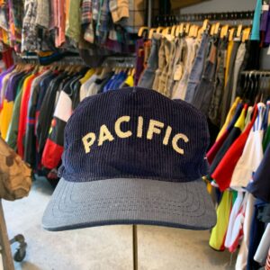 NICE! CHAIN STITCHED EMBROIDERED PACIFIC CORDUROY STRAPBACK HAT in NAVY BLUE