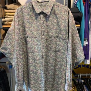 1990S 100% COTTON PALM PRINT LONG SLEEVE BUTTON DOWN SHIRT in GREEN, PURPLE