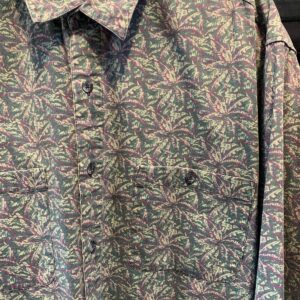 1990S 100% COTTON PALM PRINT LONG SLEEVE BUTTON DOWN SHIRT in GREEN, PURPLE
