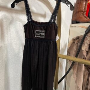 *DEADSTOCK* EMBROIDERED SUPER LACE TRIM CAMI LINGERIE TOP in BLACK