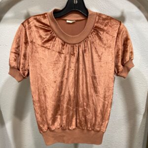 MS RONNIE VELVET SHORT SLEEVE TOP RIBBED CUFFS AND WAISTBAND in COPPER