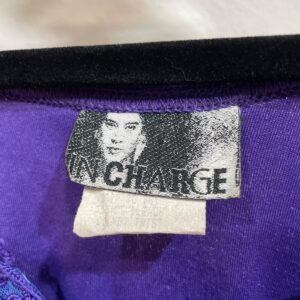 IN CHARGE *AS-IS* 1980S SUPER HIGH CUT CRUSHED VELVET LONG SLEEVE BODYSUIT EMBROIDERED FRONT DETAIL in PURPLE
