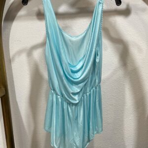 AS-IS LIGHT BLUE SATIN DRAPED ASYMMETRICAL TOP in BLUE