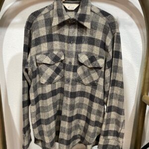 WOOLRICH *AS-IS* 100% WOOL PLAID BUTTON UP FLANNEL SHIRT POCKET FLAPS in BLACK, GRAY, WHITE