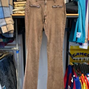 COOL! TWILL LOW RISE STRETCH FLARES, ZIPPER POCKETS in TAN