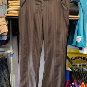 JOE BENBASSET Y2K LOW RISE STRIPED STRAIGHT LEG TROUSERS WITH HEM CUFFING in BROWN