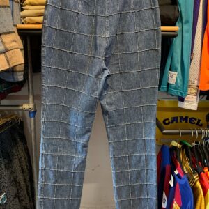 JONES JEANS Y2K MEDIUM WASH WINDOW PANE STRETCH DENIM JEANS STRAIGHT CUT in BLUE