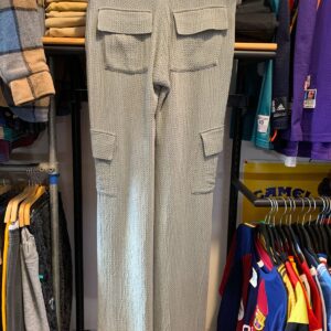 YANA K *LOCAL DESIGNER* Y2K LOWRISE WAFFLE KNIT CARGO FLARE PANTS in SAGE GREEN