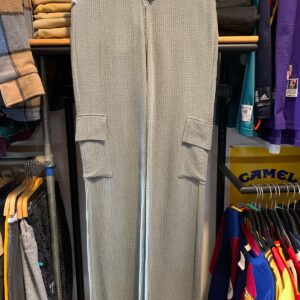 YANA K *LOCAL DESIGNER* Y2K LOWRISE WAFFLE KNIT CARGO FLARE PANTS in SAGE GREEN