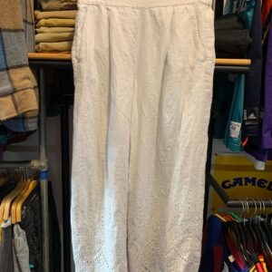 MAGASCHONI CUTE! WIDE LEG EYELET LACE 1005 LINEN PANTS in WHITE