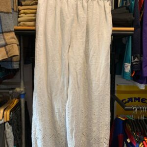 MAGASCHONI CUTE! WIDE LEG EYELET LACE 1005 LINEN PANTS in WHITE