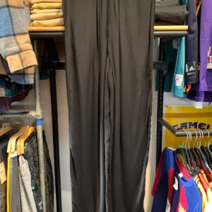 CAROLE LITTLE 1990S SLINKY RAYON FLOWY LEG PLEATED TROUSERS, ELASTIC WAIST in BLACK