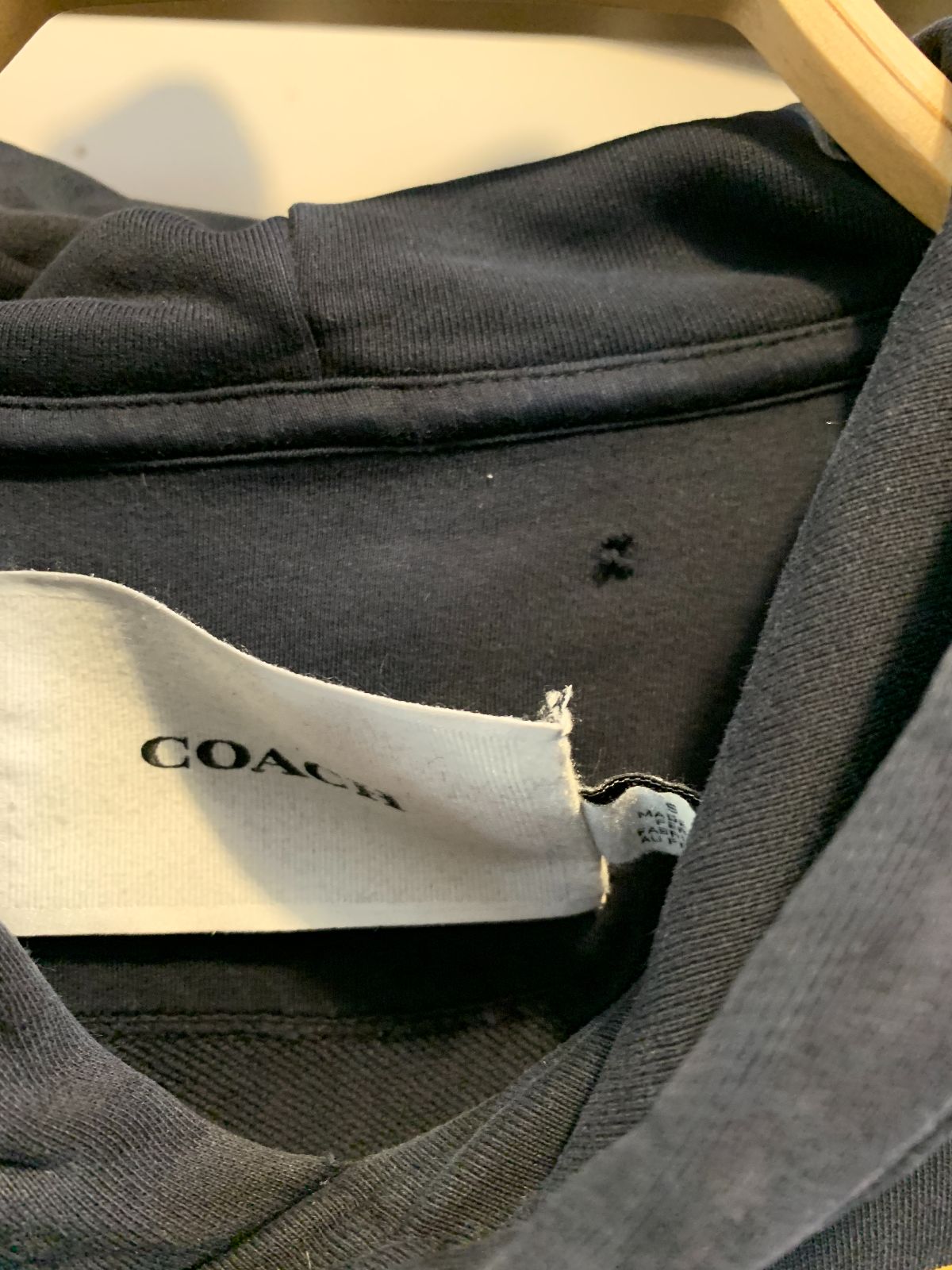 COACH *AS-IS* HOODED COACH LOGO FRENCH TREEY PULLOVER SWEATSHIRT in CHARCOAL BLACK