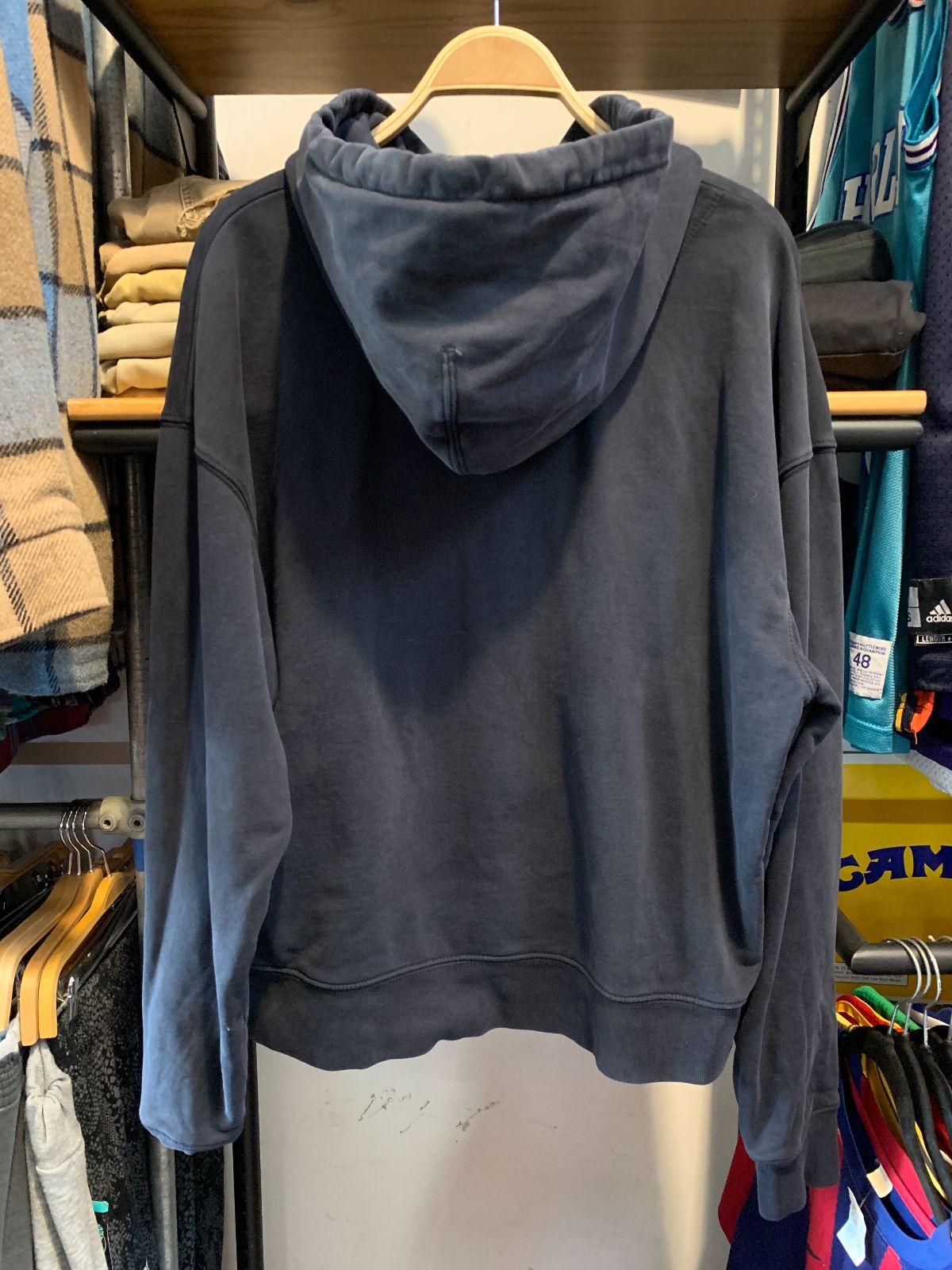 COACH *AS-IS* HOODED COACH LOGO FRENCH TREEY PULLOVER SWEATSHIRT in CHARCOAL BLACK