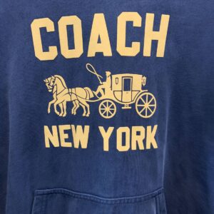 COACH *AS-IS* HOODED COACH LOGO FRENCH TREEY PULLOVER SWEATSHIRT in CHARCOAL BLACK