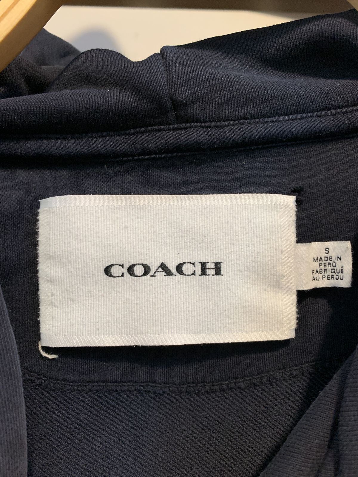 COACH *AS-IS* HOODED COACH LOGO FRENCH TREEY PULLOVER SWEATSHIRT in CHARCOAL BLACK