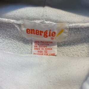 ENERGIE *AS-IS* 1990S CROPPED BOXY FIT BOLD STRIPED HIGH NECK SWEATSHIRT in WHITE, TEAL