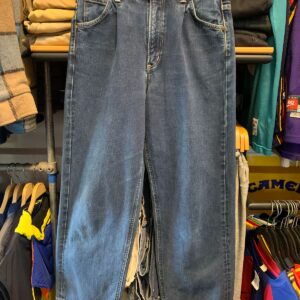 LEE NICE! SOFT DARK WASH JAPANESE CUT WIDER LEG DENIM JEANS CONTRAST STITCHING in BLUE