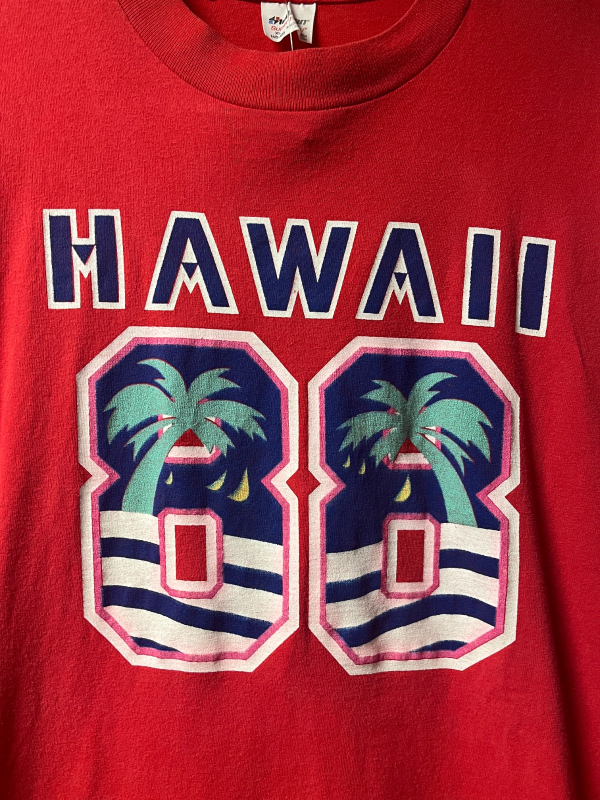 STEDMAN 100% COTTON HAWAII 88 PALM TREES SINGLE STITCH T-SHIRT in RED