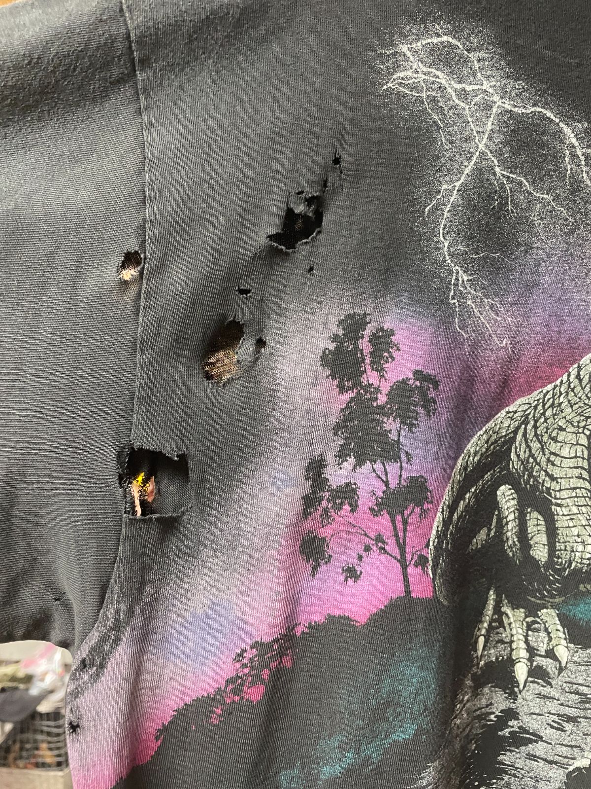 *AS-IS* THRASHED! T-REX ALLOVER PRINT T-SHIRT in BLACK