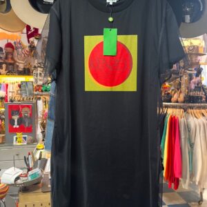 KENZO NWT KENZO PARIS! BOLD GRAPHIC T SHIRT DRESS WITH LAYERED MESH in BLACK, RED, YELLOW