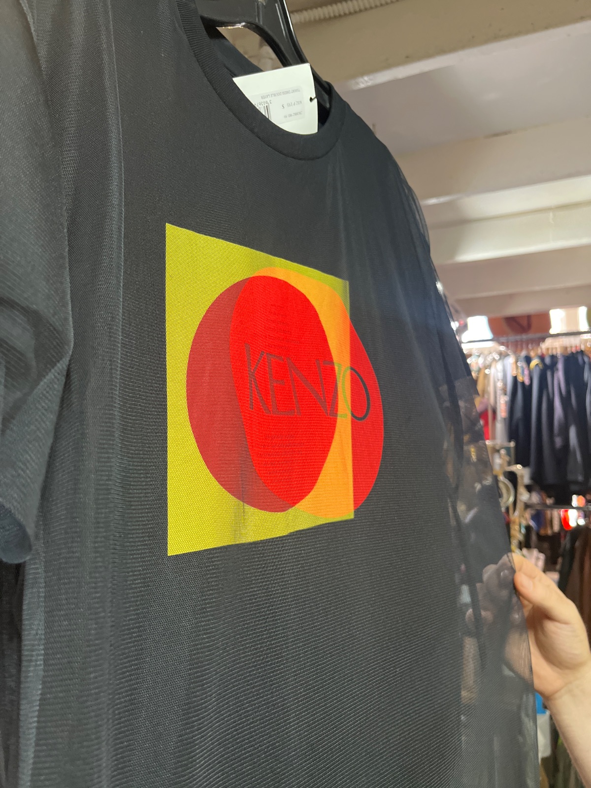 KENZO NWT KENZO PARIS! BOLD GRAPHIC T SHIRT DRESS WITH LAYERED MESH in BLACK, RED, YELLOW